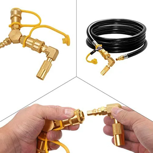 Vista 4 de Joywayus Adaptador de conexión rápida RV de baja presión de 1/4 de pulgada, adaptador de codo de 90 grados para parrilla de mesa Blackstone