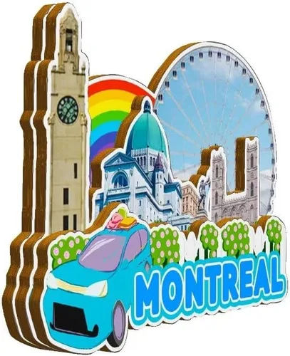 Vista 2 de Montreal - Imán para nevera con imán de madera 3D, monumentos coleccionables de viaje, decoración hecha a mano, 2276