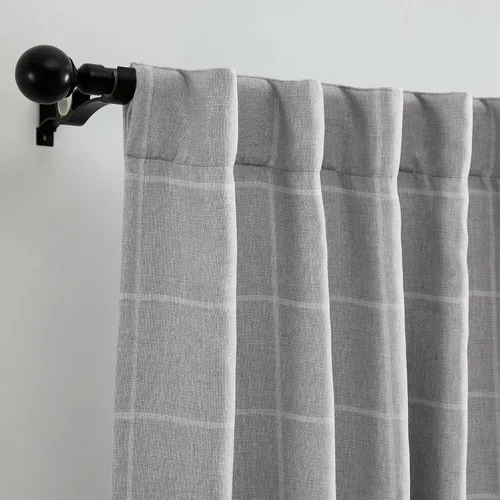 Vista 2 de Elrene Home Fashions Sawyer Panel Individual de Cortina Oscurecedora de Habitación con Diseño de Cuadros Windowpane con Bolsillo para Gris