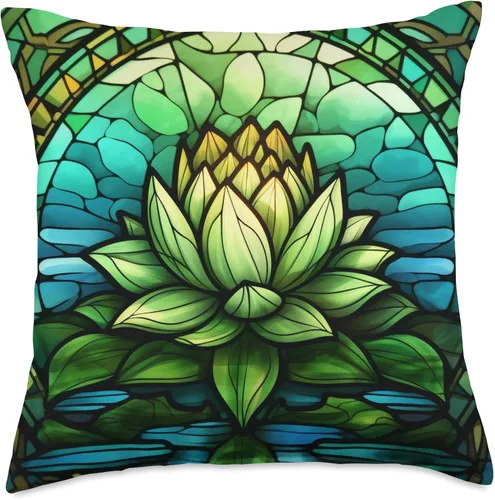 Vista 5 de Aesthetic Lotus Flower Gifts Spiritual Abstract - Cojín de flores de loto verde, 16 x 16 pulgadas, multicolor