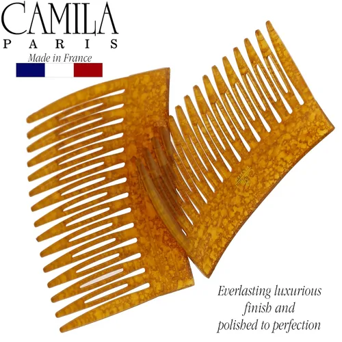 Vista 4 de Camila Paris CP3330 - Peine lateral francés de 3 pulgadas, color ámbar pequeño, peines de pelo con torsión francesa, pinzas de sujeción fuerte