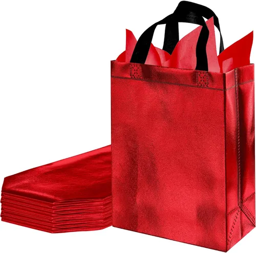 Vista 8 de BLEWINDZ 9 Piezas Bolsas de Regalo Medianas con Papel de Seda – Bolsas de Regalo Verdes Reutilizables Brillantes - Ideales como Bolsa de Golosinas