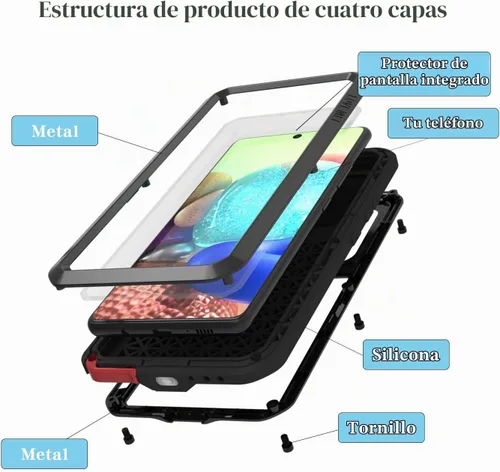 Vista 3 de LOVE MEI Funda para Samsung Galaxy A71 5G con protector de pantalla de vidrio templado, a prueba de golpes, a prueba de arañazos, híbrida de metal