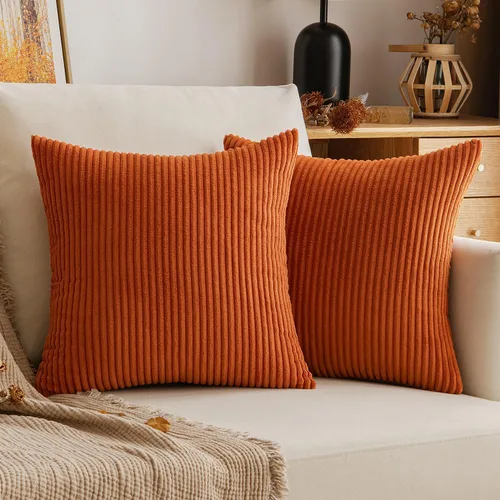 Vista 18 de EMEMA Fundas de Cojines Decorativos de Pana Suave a Rayas Cuadradas, Fundas de Almohadas de Primavera para Sofá, Dormitorio, Silla, Automóvil 16 x
