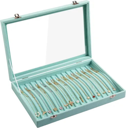 Vista 16 de Frebeauty Organizador de collares de 15 ganchos, bandeja de terciopelo con Beige