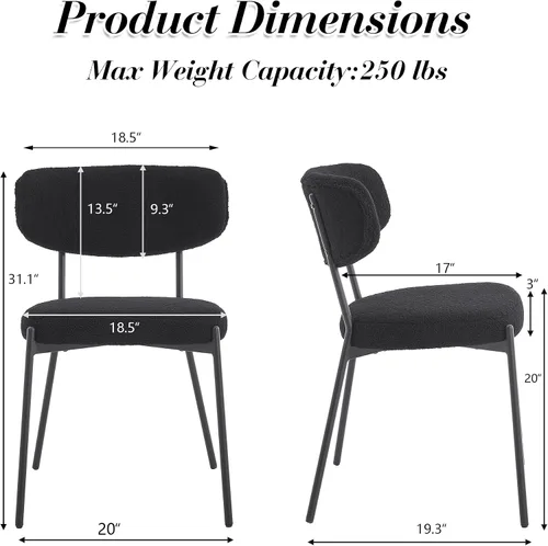 Vista 3 de KCC Juego de 6 sillas de comedor Boucle, sillas modernas de mediados de siglo tapizadas, elegantes sillas de cocina Sherpa, sillas de acento