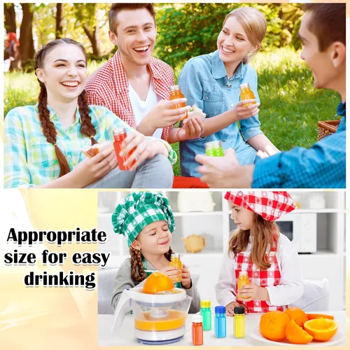 Vista 5 de Sliner 150 botellas de plástico transparente de 2 onzas, mini botella de jugo con tapa de rosca, pequeño frasco de líquido vacío, reutilizable
