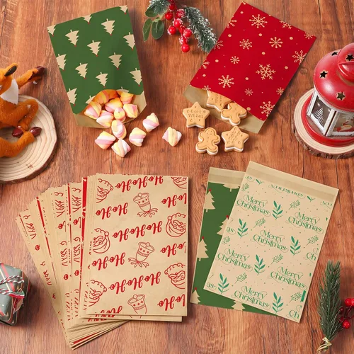 Vista 6 de Pasimy 100 bolsas de papel kraft de Navidad autoadhesivas, a la moda