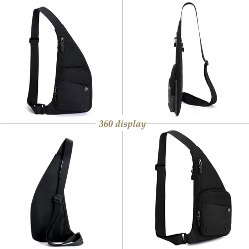 Vista 6 de Qidelong Bolso bandolera para hombres y mujeres, delgado bolso de bolsillo personal, mochila de hombro en el pecho, mochila casual, riñonera de viaje