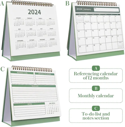 Vista 5 de Calendario de escritorio 2024.7-2025, calendario mensual de pie, calendario diario, planificador organizador para decoración del hogar y la oficina