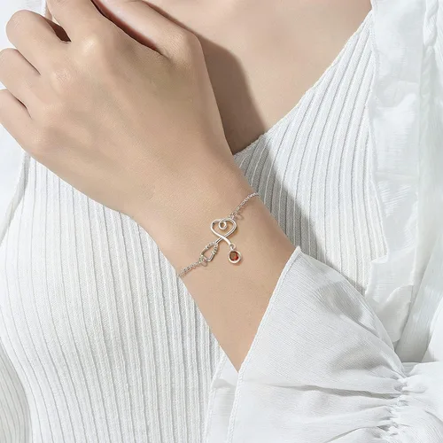 Vista 4 de Palpitate Pulsera de plata de ley 925 para mujer y niña, piedra natal, estetoscopio, regalo para estudiantes de enfermería, graduación, cumpleaños