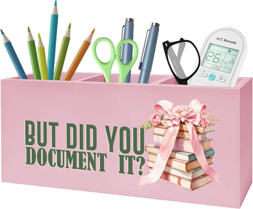 Vista 9 de Zarigüeya Sarcástica Enojada Portalápices y Portaplumas para Escritorio, First of All I'm A Delight Organizador de Lápices de Madera para Accesorios