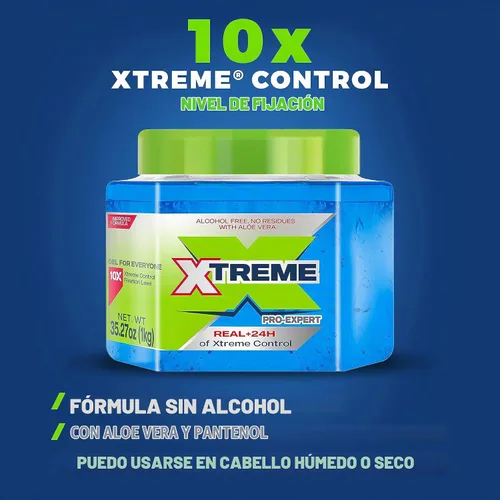 Vista 4 de Xtreme Pro-Expert Blue Styling Gel para el cabello, 35.27 onzas, paquete de 2 Sin alcohol, control Xtreme las 24 horas, con aloe vera, tarro