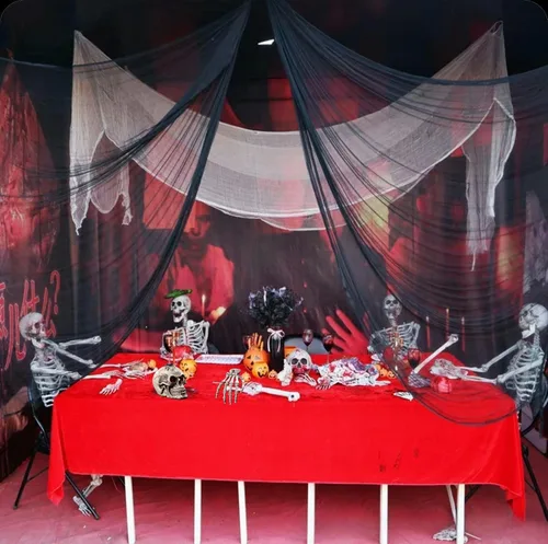 Vista 7 de Niurui Tela espeluznante negra de Halloween de 315 x 79 pulgadas, decoración espeluznante de Halloween para casas encantadas, suministros de fiesta