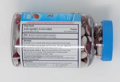 Vista 2 de Ablandador de heces Kirkland Signature 100 mg, 400 cápsulas blandas