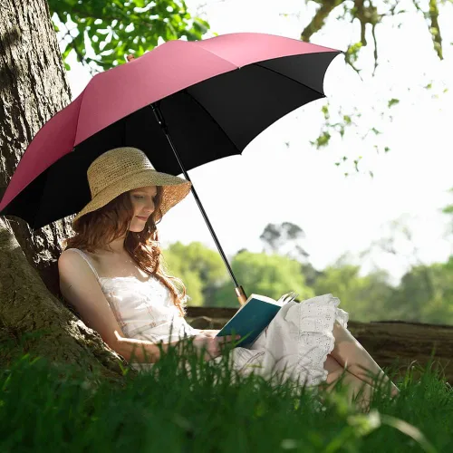 Vista 5 de Paraguas grande con mango de madera para lluvia, paraguas de golf abierto automático, resistente al viento, 54 pulgadas, elegante paraguas