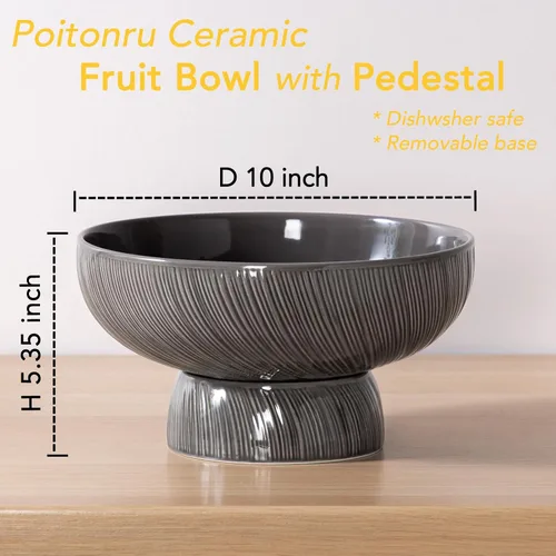 Vista 2 de Frutero de cerámica con pedestal de 10 pulgadas (gris)