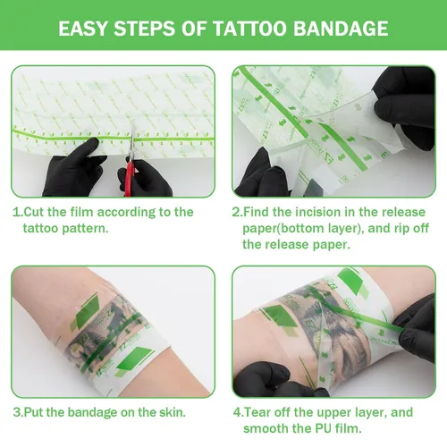 Vista 3 de EZ Tattoo - Rollo de vendaje para cuidado posterior, 7.8 pulgadas x 8.1 yardas, impermeable, transparente, cobertura para cubrir la segunda piel