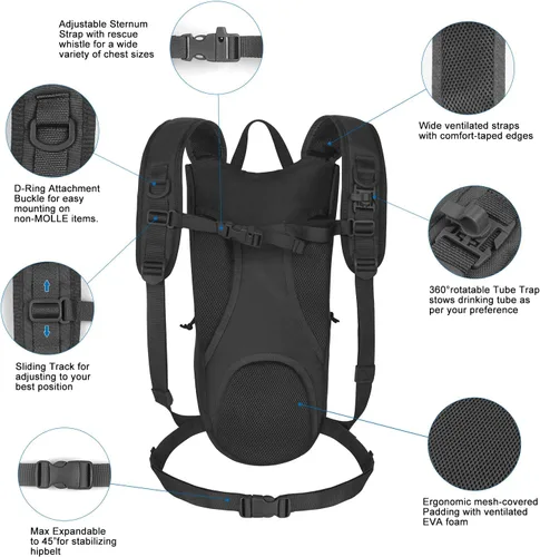 Vista 3 de Unigear Mochilas Tácticas de Hidratación 1050D con Vejiga de Agua de 3L, Paquete de Aislamiento Térmico Mantiene el Líquido Fresco hasta por 4 Horas