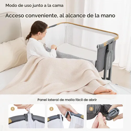 Vista 3 de Maydolly - Moisés de bebé 3 en 1 con modo mecedora suave, color gris