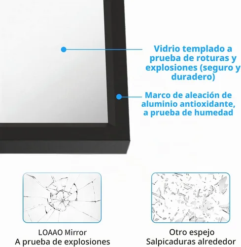 Vista 5 de LOAAO Espejo de Baño de Pared Rectangular Negro de 20"X30", Marco de Aleación de Aluminio Negro Mate, Vidrio Templado, se Cuelga Vertical u