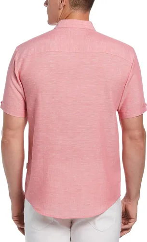 Vista 2 de Cubavera Camisa abotonada de manga corta con un bolsillo de mezcla de lino para hombre Travel Select