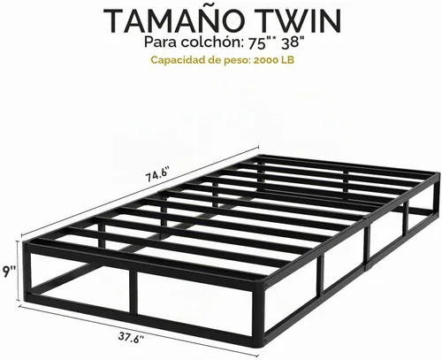 Vista 2 de YORMDMO Somier de 9 pulgadas, tamaño individual con cubierta de tela, base de colchón Pprofile de altura de metal resistente, fácil montaje