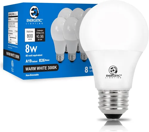 Vista 13 de E ENERGETIC LIGHTING Bombillas equivalentes a 60 vatios, bombillas LED blancas suaves A19, base E26 de 15000 horas, bombilla de 8 W, 800 LM, 2700 K