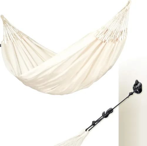 Vista 22 de LA SIESTA Brisa - Hamaca clásica colgante, hecha a mano, resistente a la intemperie, resistente a roturas para relajación en interiores y Almendra