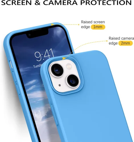 Vista 8 de DOMAVER Funda para iPhone 13, funda de teléfono para iPhone 13, silicona líquida, gel suave, forro de microfibra, funda protectora a prueba de Azul