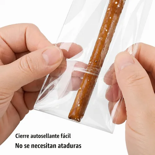 Vista 3 de Morepack Bolsas de celofán autosellables, 2 x 10 pulgadas, 100 bolsas transparentes para barra de pretzel, bolsa resellable para embalaje, paletas