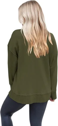 Vista 3 de Yanekop Sudadera Henley de gran tamaño para mujer de manga larga con botones cuello en V y bolsillos