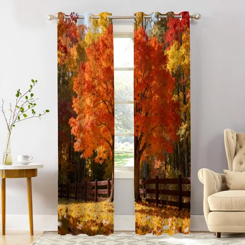 Vista 36 de Shrahala Orange Autumn Autumn Blackout Curtain Tiers, Fall Kitchen Valance Light Blocking Tier Drapes with Rod Pocket, 2 Pack 26 X 24 in