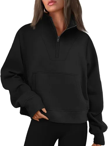 Vista 2 de Trendy Queen Sudaderas con media cremallera para mujer, sudaderas de forro polar de gran tamaño, sudaderas con capucha para adolescentes y niñas
