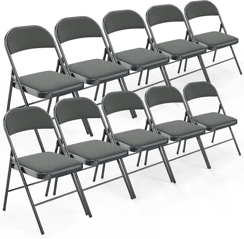 Vista 18 de Bonnlo Silla plegable, sillas plegables acolchadas de tela con cojín, respaldo y marco de acero para interiores y exteriores, comedor, oficina, Negro