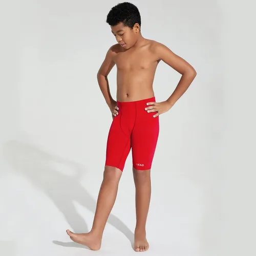 Vista 5 de LEAO Traje de baño para niños y jóvenes, color liso, con protección solar UPF 50+, secado rápido, pantalones cortos de natación atléticos