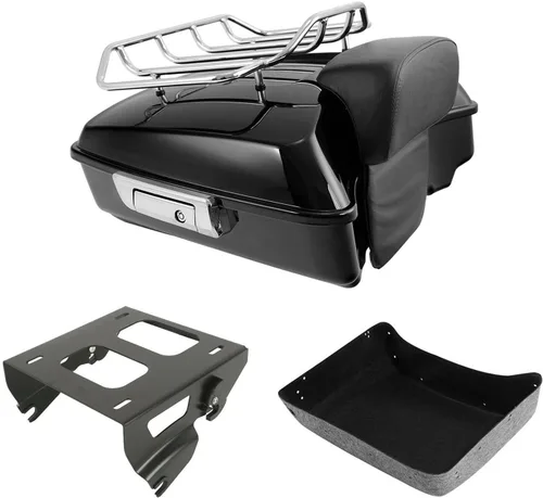 Vista 12 de TCT-MOTORPARTS Paquete de viaje picado, maletero, almohadilla de respaldo, estante de montaje individual negro para modelos Harley Touring Road King