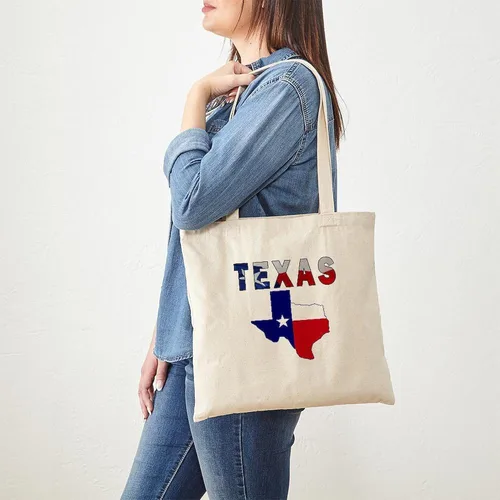 Vista 2 de CafePress Mapa de la bandera con la bolsa de asas de Texas Bolso de asas de la lona natural, bolso