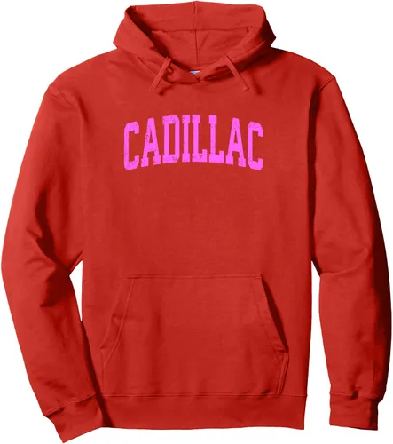 Vista 14 de Cadillac Michigan MI Vintage Athletic Sports - Sudadera con capucha de diseño rosa, Negro