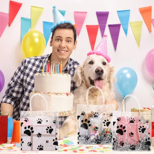 Vista 7 de Teling Paquete de 20 bolsas de regalo de PVC transparente con asa de perro con asa, bolsas de plástico reutilizables transparentes para cachorros