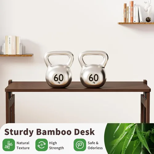 Vista 3 de Escritorio plegable de bambú, escritorios plegables para espacios pequeños, mesa de computadora plegable pequeña de 32.68 pulgadas, mesa de sofá que