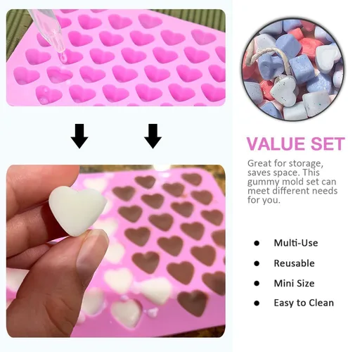 Vista 5 de 5 moldes de silicona para gomitas con 2 goteros, moldes de silicona para caramelos, fáciles de limpiar, moldes de goma para comestibles