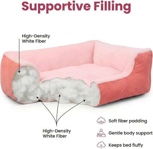 Vista 5 de Cama pequeña para perros de 18 pulgadas para perros extra pequeños, cama rectangular suave para cachorros con superficie de felpa, cama lavable