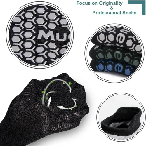 Vista 4 de Muezna Calcetines de yoga antideslizantes para hombre, para pilates, barras, Bikram Fitness Hospital con puños