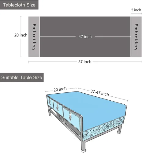 Vista 5 de Funda rectangular para mesa de café con flores bordadas. Mantel de mesa de café beige y camino de mesa de té para sala de estar, lavable a máquina