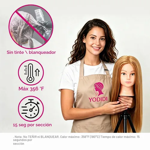 Vista 2 de Cabeza de maniquí con cabello humano para cosmetología - Cabeza de muñeca con 80% cabello humano para práctica de peinado, cabeza de práctica