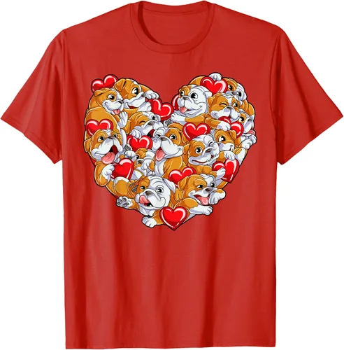 Vista 64 de Camiseta inglesa para el día de San Valentín con diseño de corazón y perro amante de los niños Negro