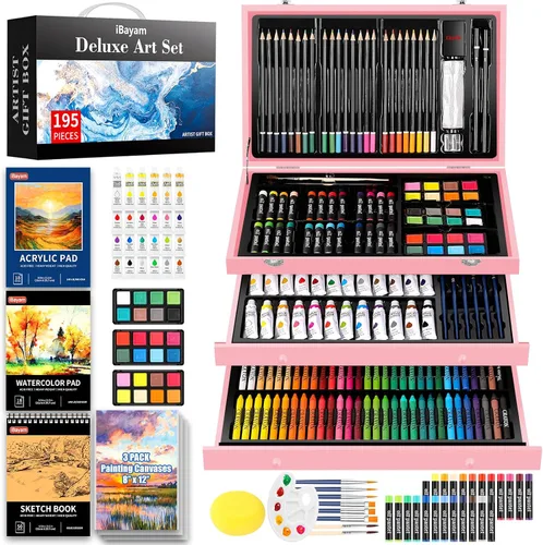 Vista 11 de iBayam Juego de Arte Deluxe, Caja de Regalo para Artista de 195 Piezas, Kit de Dibujo y Pintura de Artes y Manualidades, Suministros de Arte