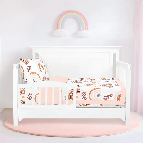 Vista 6 de Pea Pod Juego de ropa de cama de muselina para niños pequeños arcoíris de 3 piezas - Ropa de cama suave y transpirable para cuna con sábana