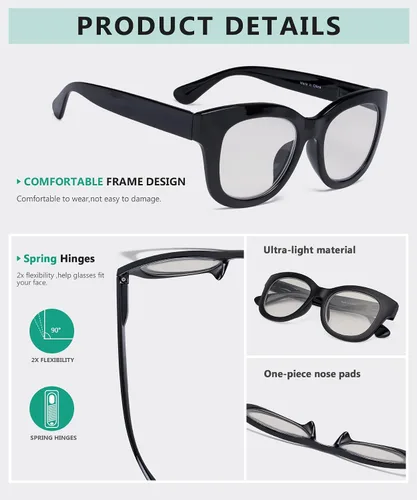 Vista 4 de Eyekepper Lentes de lectura progresivos de gran tamaño para mujer, protección UV, multienfoque, lentes de lectura trifocales Noline - Marco negro